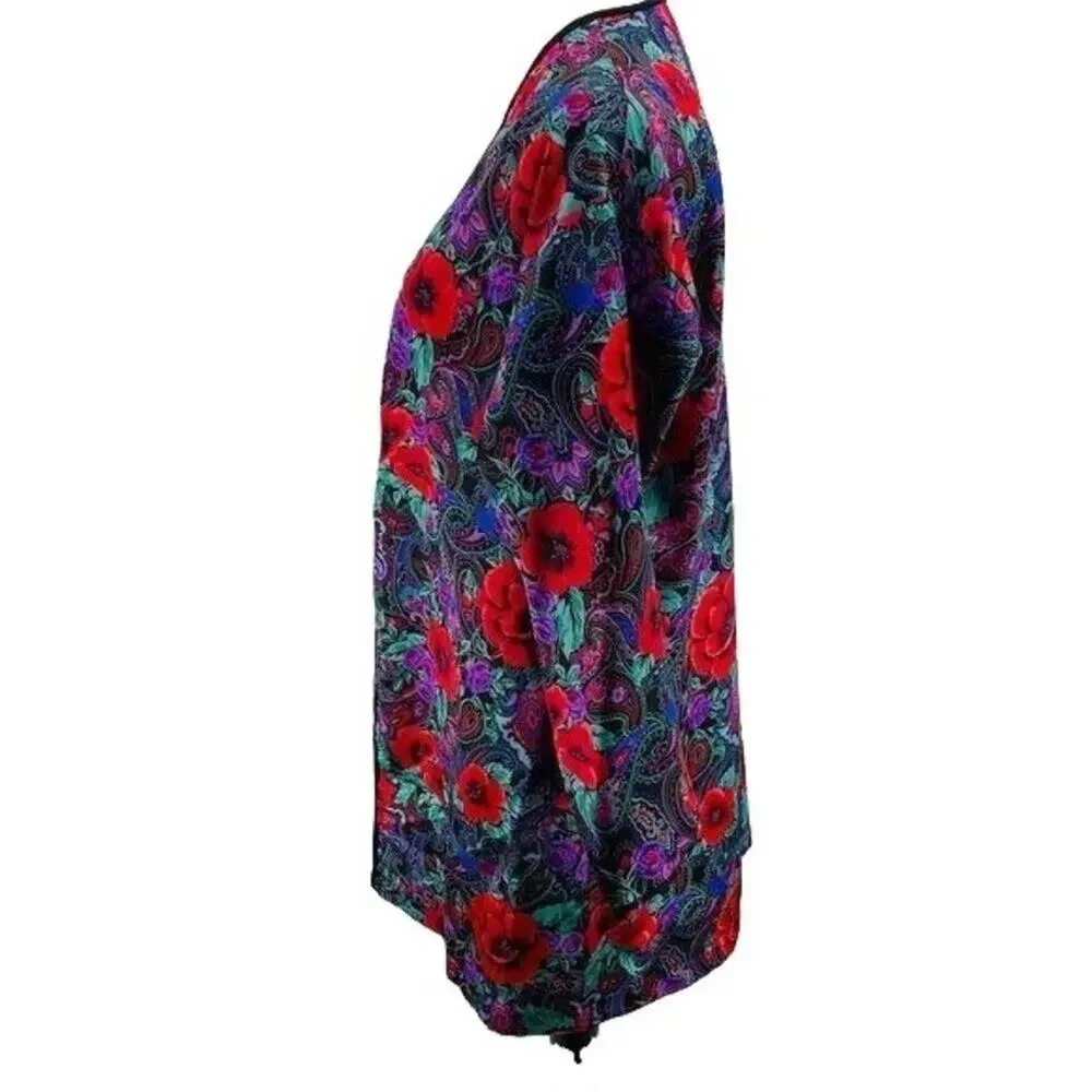 Vintage Delicates Kimono Robe Rich Colorful Floral Medium